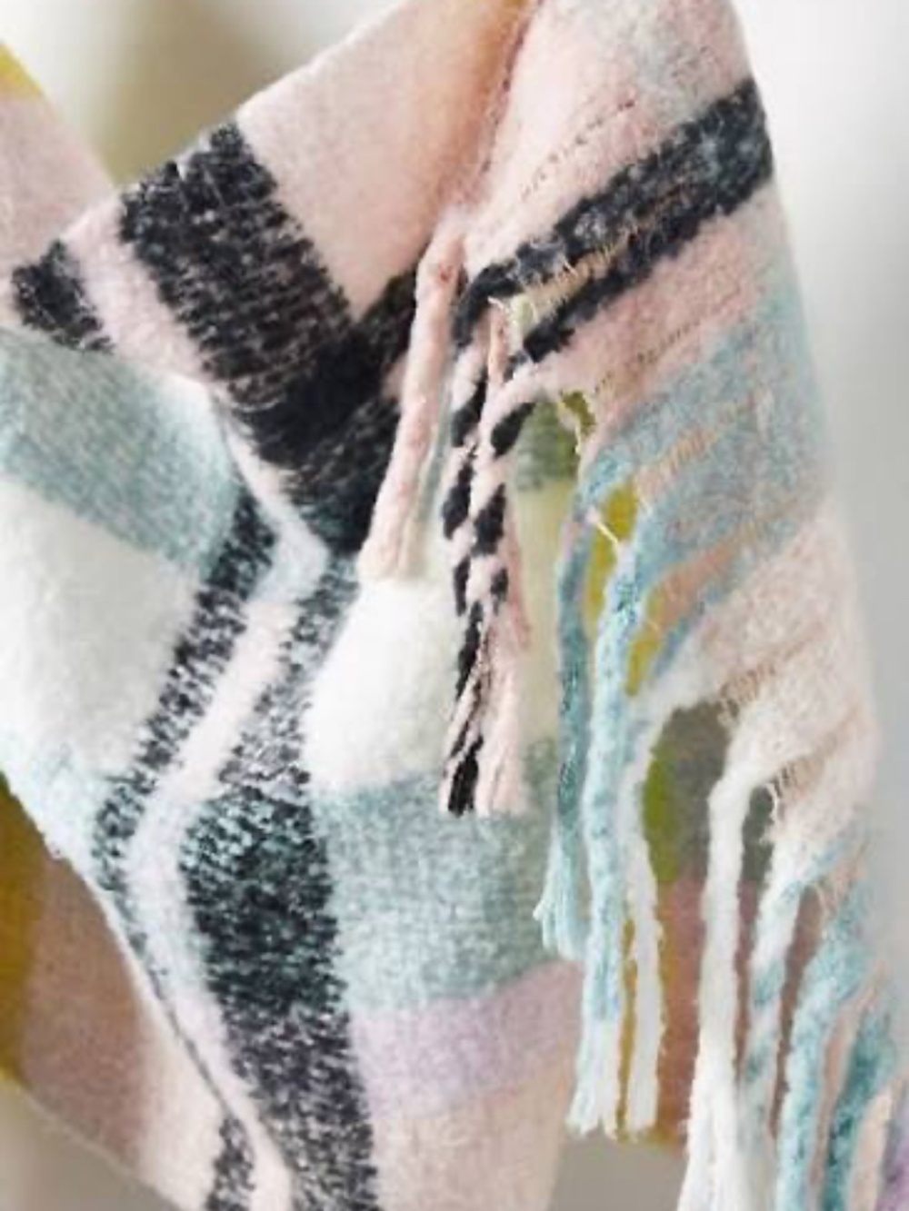 Anthropologie Scarf in Pink Blue Yellow‎ Delaney Plaid Fringe Scarf